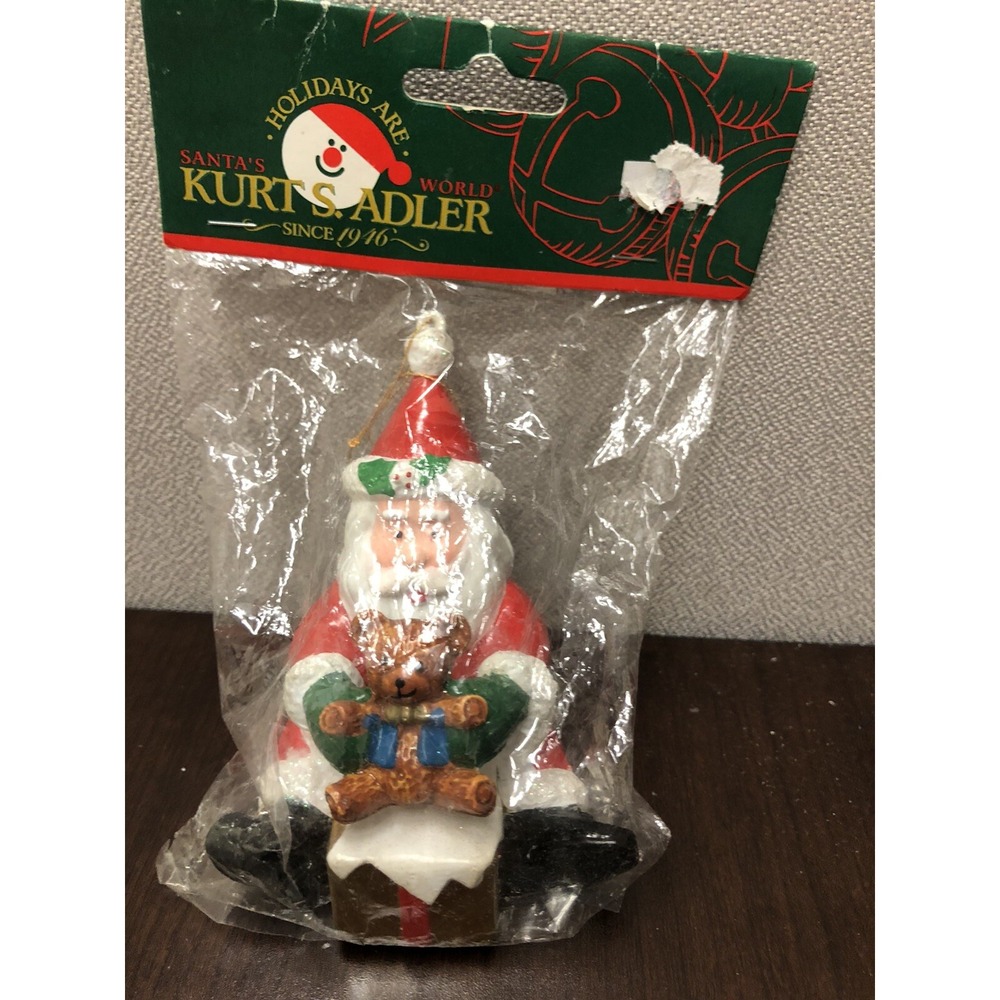 New Christmas Ornament Santa Teddy Bear Presents Kurt S. Adler Santa's‎ World
